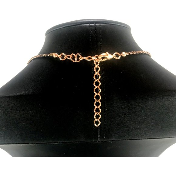 Seed Bead, Crystal & Faux Cherry Quartz Necklace w/ Rose Gold Tone Chain & Findi - Picture 4 of 4